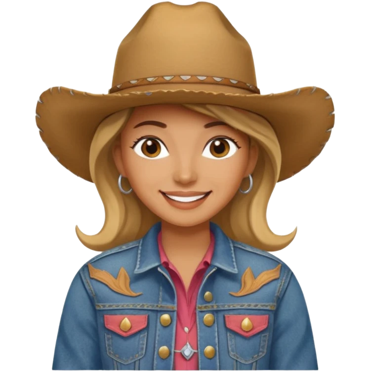 Cowgirl with denim jacket and hat emoji