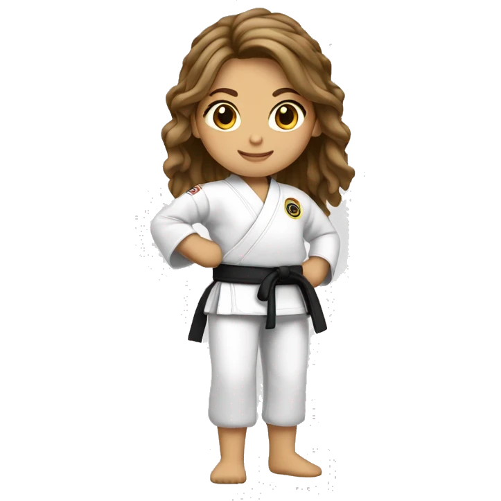chica que practica karate de 1.50cm de alto con pelo balayage y piel castaña emoji