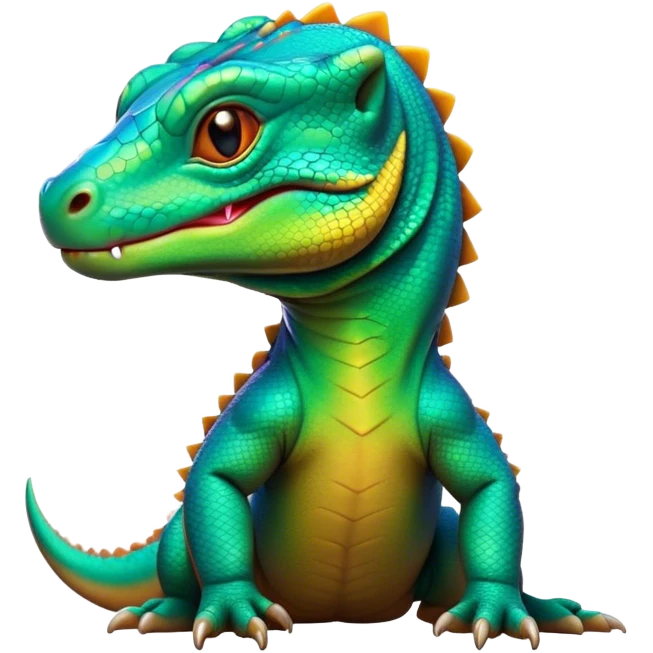 Cinematic Cute Komodo Dragon Lizard Portrait Emoji, Head tilted playfully and inquisitively, with a sleek, scaled form accented by vibrant hues and curious, sparkling eyes, Simplified yet irresistibly adorable features, highly detailed, glowing with a warm, lively glow, high shine, affectionate and spirited, stylized with a touch of exotic charm, bright and endearing, soft glowing outline, capturing the essence of a mischievous yet captivating lizard that seems poised to scurry out of the screen into your heart! emoji