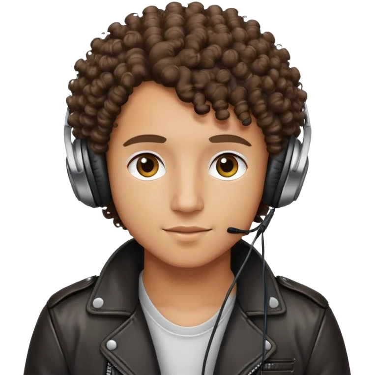 curly haired boy wearing a leather jacket and headphones music producer emoji