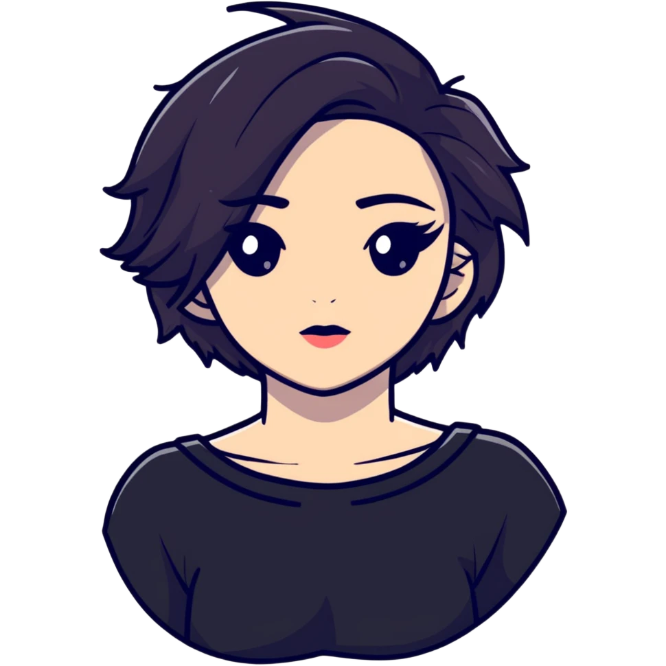 gothic femboy with wide shoulders, small chest, dark makeup, black clothing emoji