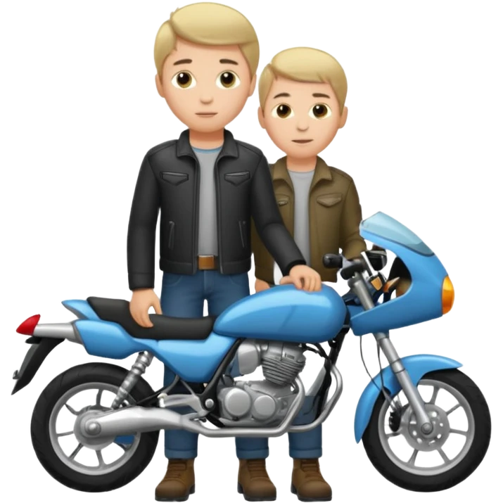 A boy stand with Motorbike emoji