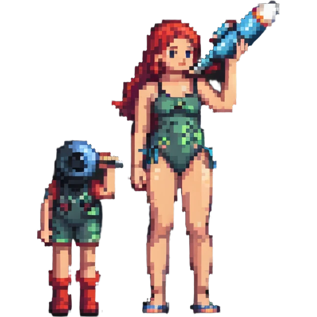 girl in a swimsuit with a telescope and a rocket emoji
