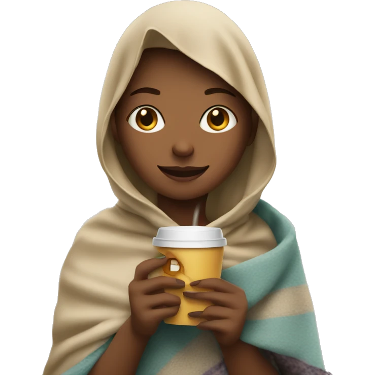 Girl with a blanket on a coffee in her hand and a cigarette in the other emoji