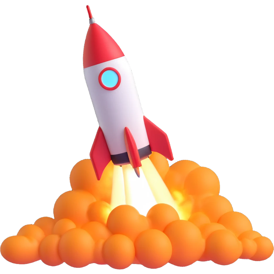 colorful rocket ship blasting off, playful and shiny emoji