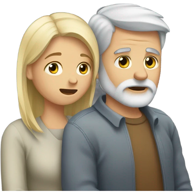 Blonde female friend comforting grey haired bearded male friend emoji