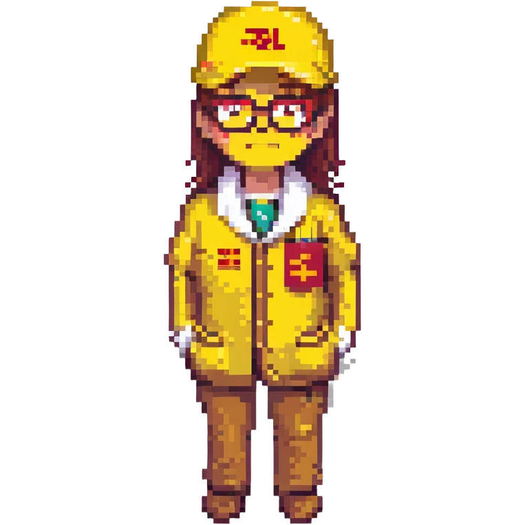 pixel art nerdy character, funny and cringe, inspired by DHL Express branding, for 'xp express' emoji