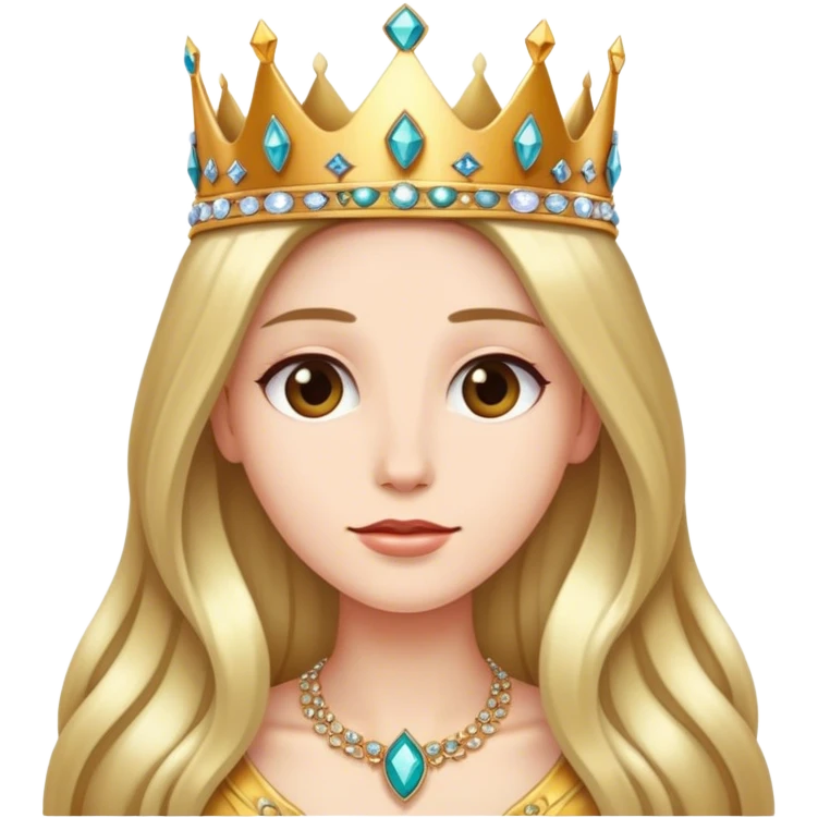 Wearing a jeweled crown and very very long hair emoji