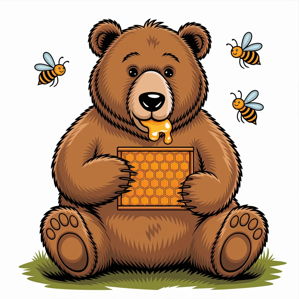 bear eating honeycomb with bees flying around emoji