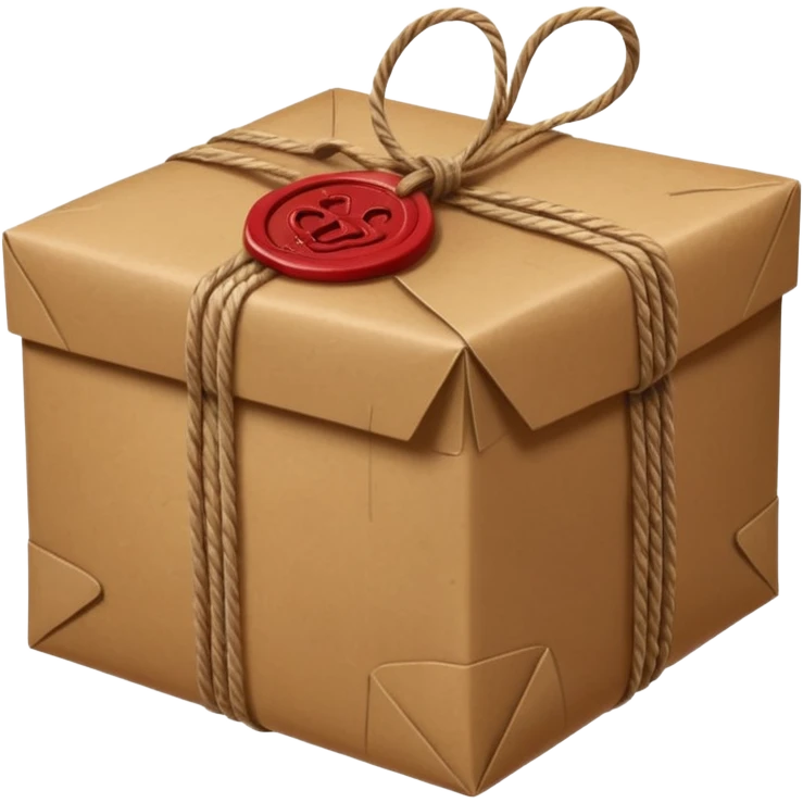 classic parcel, brown wrapping, string, wax seal emoji