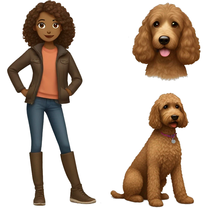 Brown hair girl with brown goldendoodle emoji