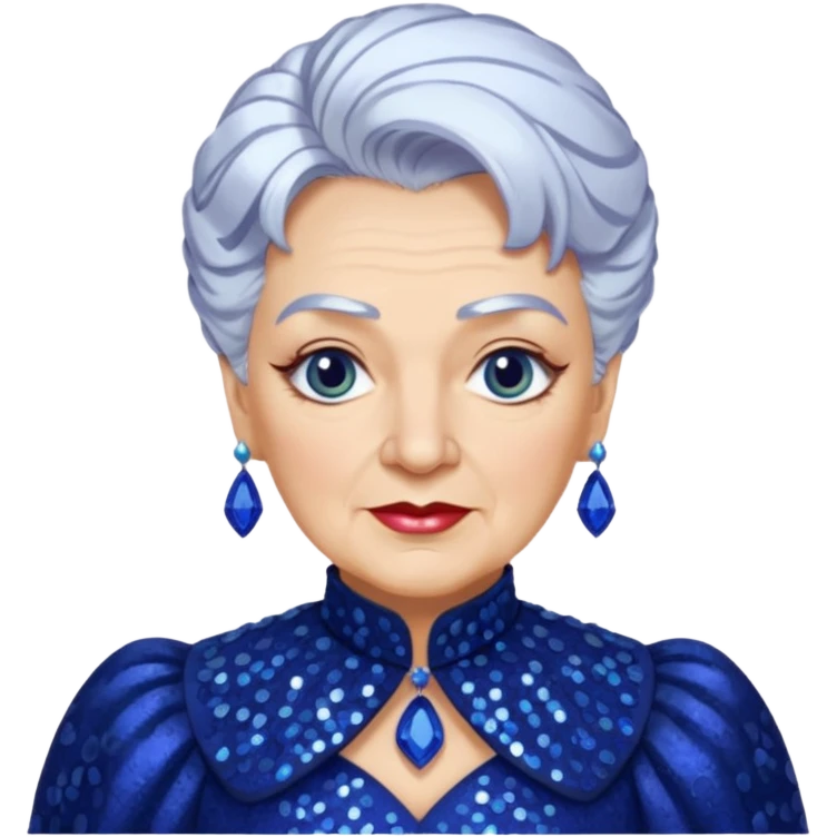Madame Morrible from The Wizard of Oz with white hair, indigo sequin outfit emoji