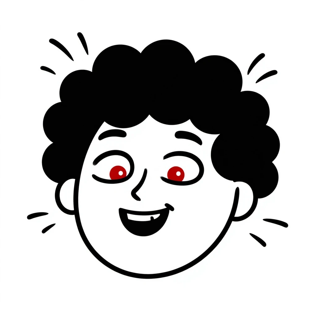 A hand-drawn face with squinted red eyes, a silly grin, and small spirals around the head to indicate being stoned emoji
