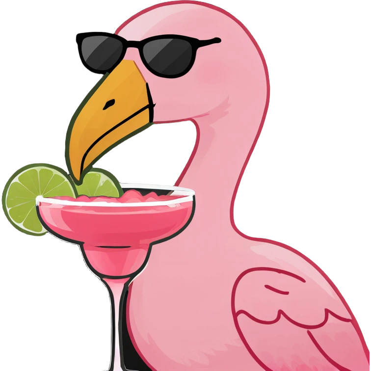 a pink flaming flamingo holding a pink margarita in hand emoji