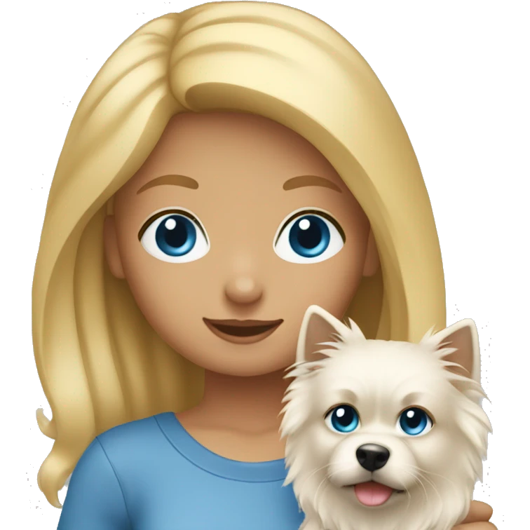 Blonde girl blue eyes holding spitz  emoji