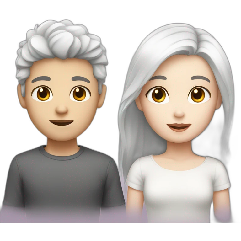 Boy with dark hair and white skin and girl with white hair and white skin emoji
