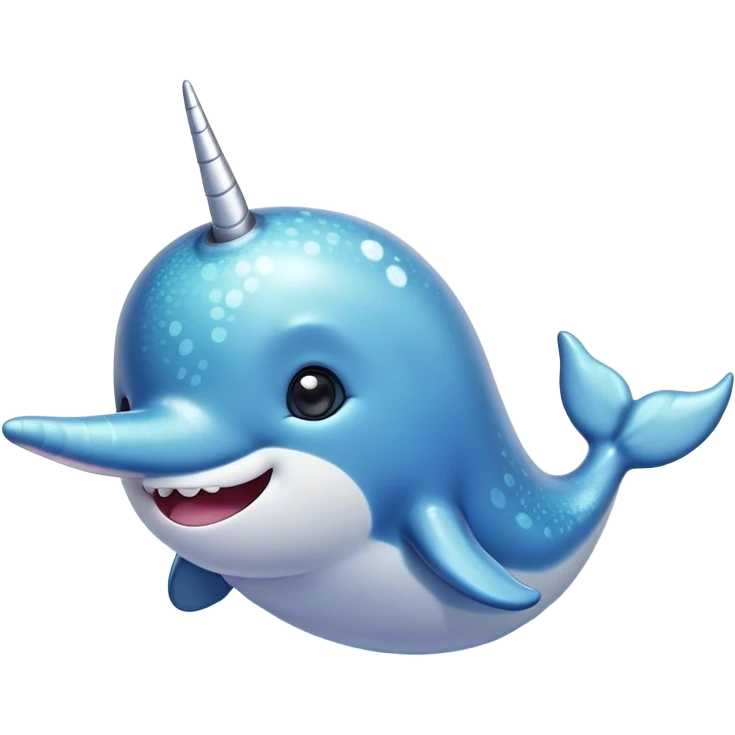 Cinematic Cute Narwhal Portrait Emoji, Head tilted playfully and inquisitively, with a glossy, shimmering body highlighted by its iconic tusk and sparkling eyes filled with wonder, Simplified yet irresistibly adorable features, highly detailed, glowing with a warm, friendly glow, high shine, affectionate and lively, stylized with a touch of whimsical charm, bright and endearing, soft glowing outline, capturing the essence of a mischievous marine marvel that feels like it could frolic out of the screen into your heart! emoji