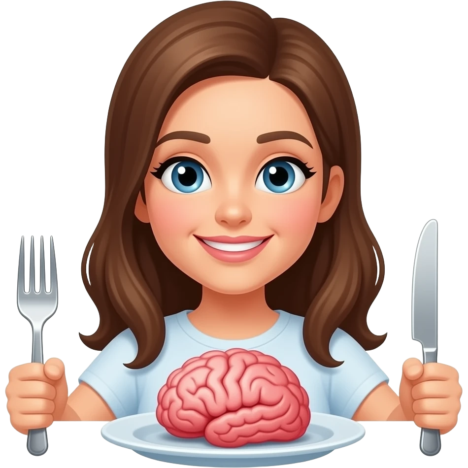 She eating his brains no smile bigger brain with fork and knife emoji