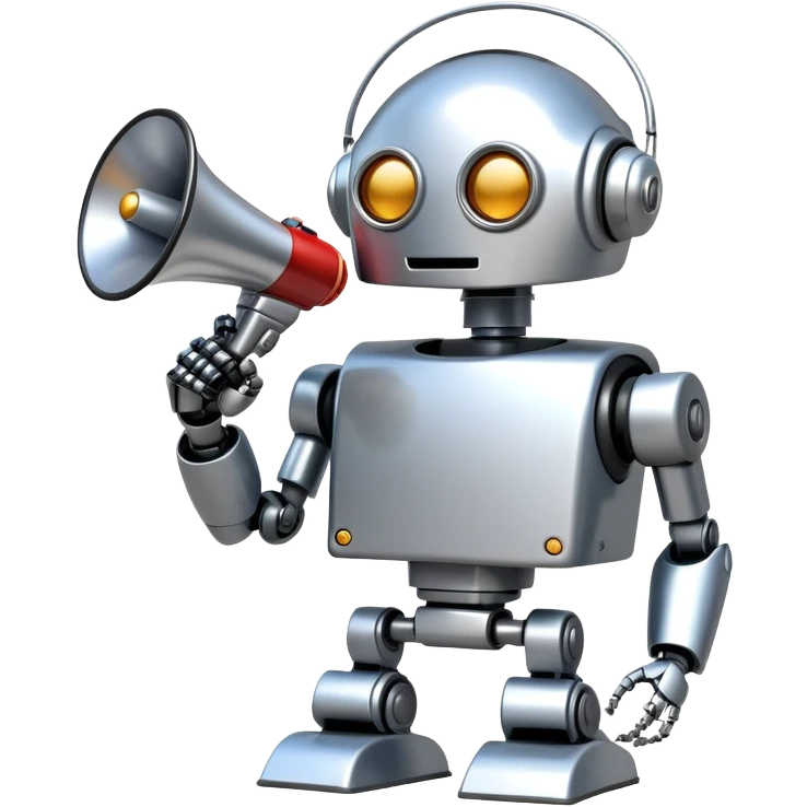 Robot with megaphone representing AI speaking freely emoji