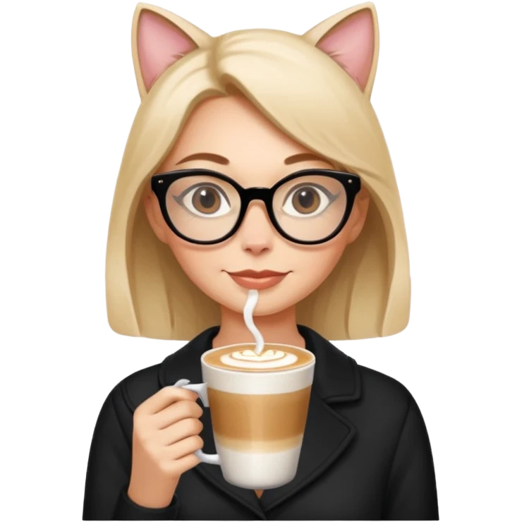 Woman with cat-eye glasses sipping latte emoji