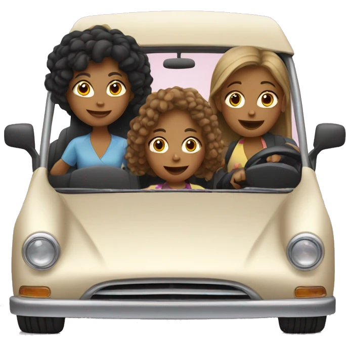 three Girls driving car emoji