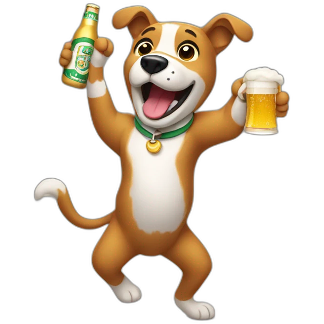 dancing dog with a beer emoji