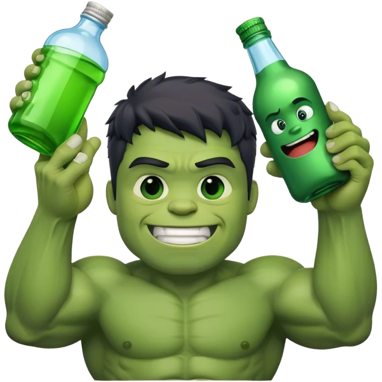 Hulk holding bear bottle hand up and smile hulk hear black  emoji
