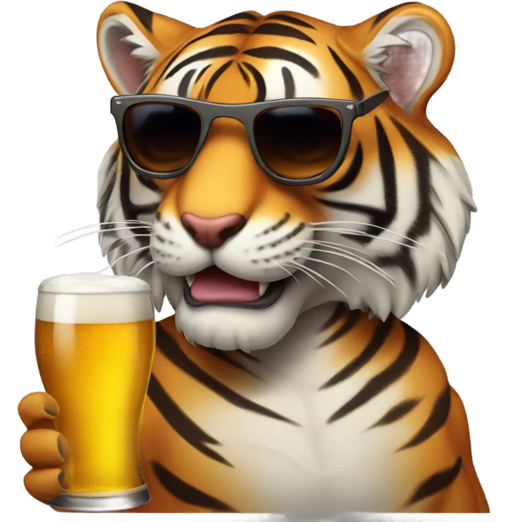 bengal tiger drinking a beer wearing sunglasses  emoji