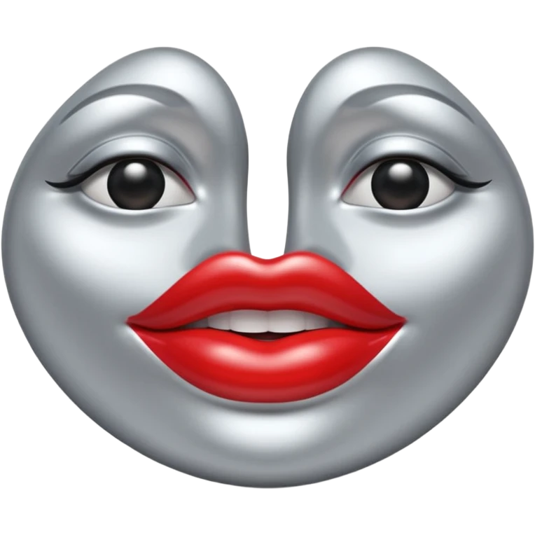 A seductive pair of slightly parted lips emoji made of liquid silver chrome, smooth glossy metallic surface, soft sensual curves, subtle reflections, luxury sexy aesthetic, minimal iOS emoji style, centered composition, clean white background, soft studio lighting, no text emoji