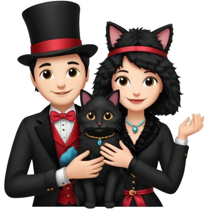 magician couple and their pet cat emoji