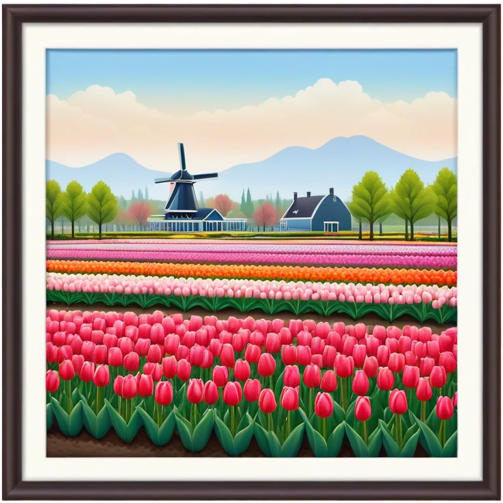 Cinematic Realistic Keukenhof Gardens Landmark Emoji, showcasing expansive tulip fields rendered with crisp, lifelike detail and radiant lighting. emoji