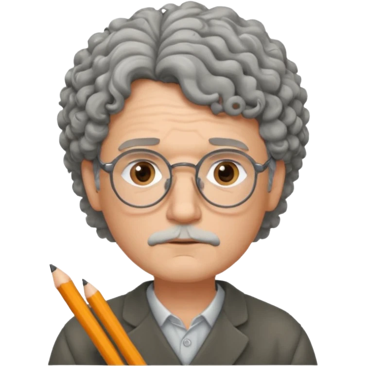 Sad male Writer with curly gray hair and glasses emoji