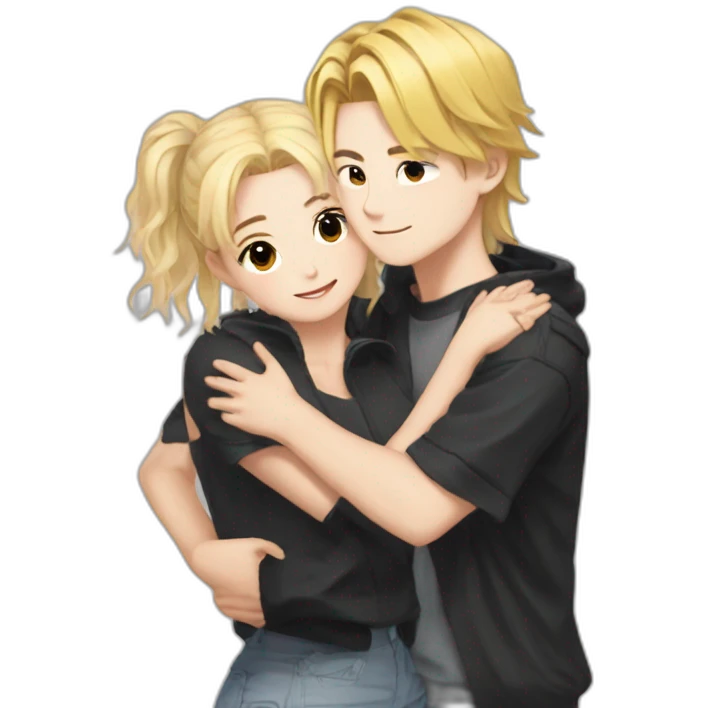 bangchan stray kids and blonde girl hugging emoji