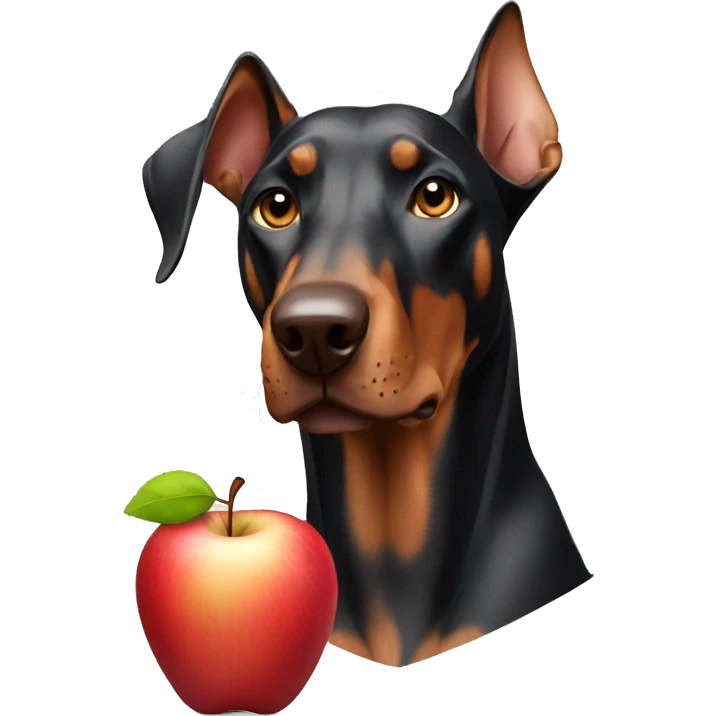 Doberman with apple emoji