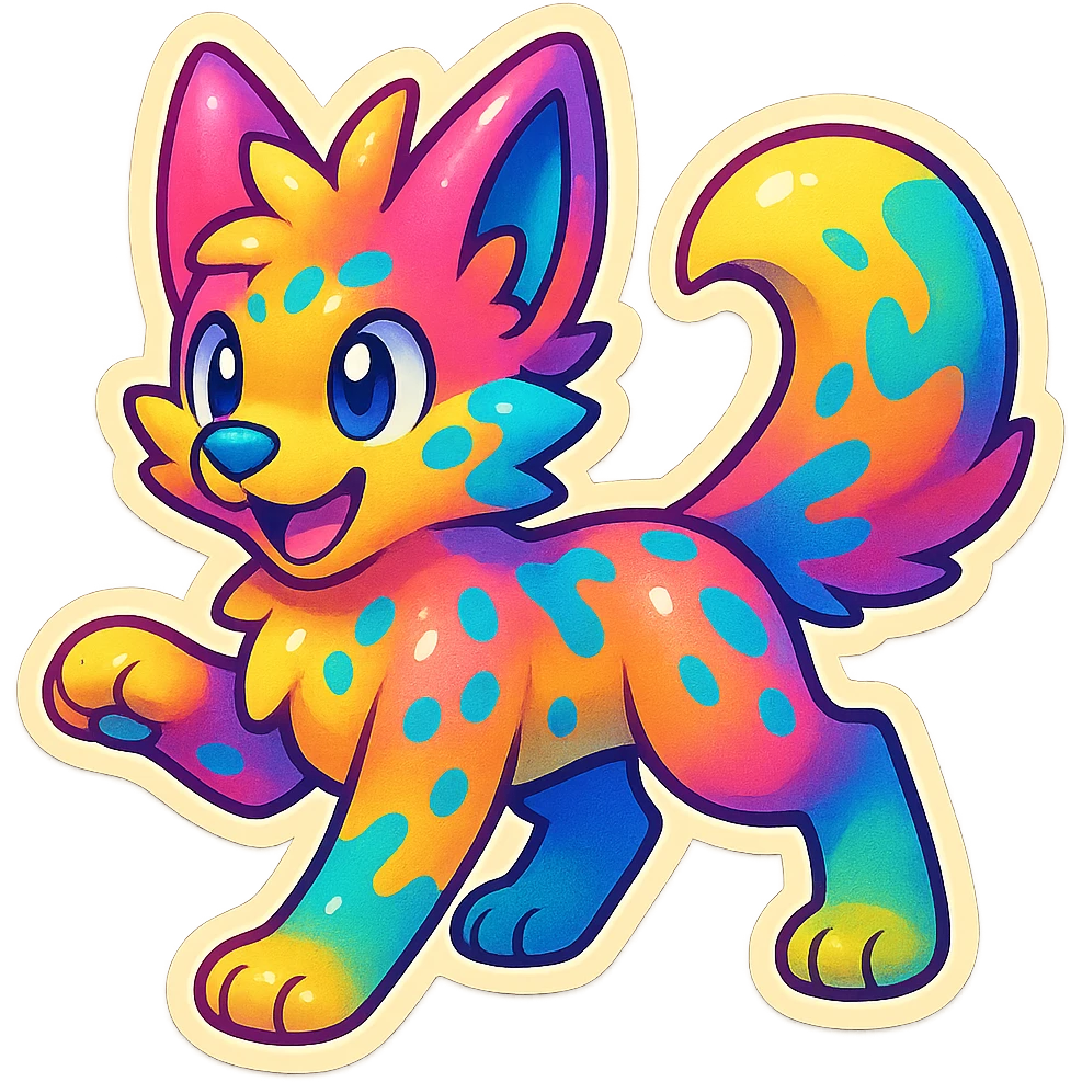 Brightly-colored Fantasy Furry-Fakémon-Creature with splash markings (full body) emoji