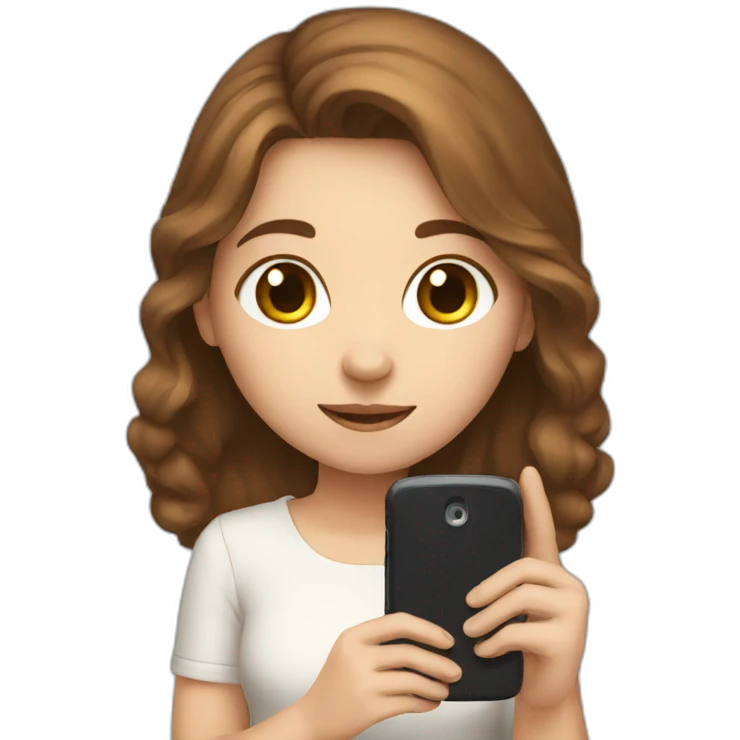 White cute girl with brown hair holding phone emoji