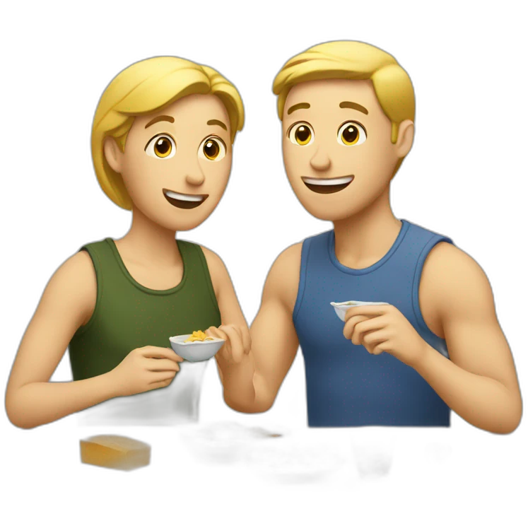 Two white friends eating lunch emoji