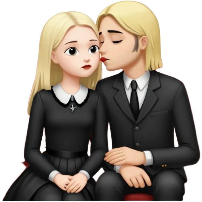 Realistic Wednesday addams kissing sweetly Kurt Cobain on the parlor couch  emoji