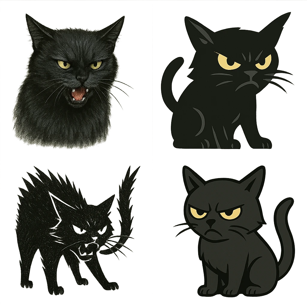 angry black cat, various styles emoji
