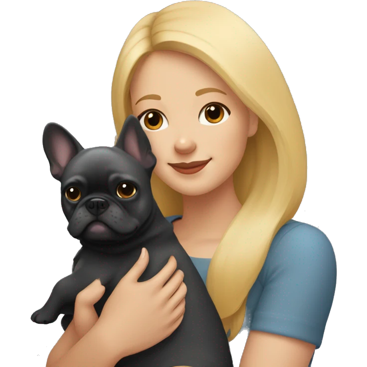 Honey blonde woman hugging pomeranian and dark gray french bulldog emoji
