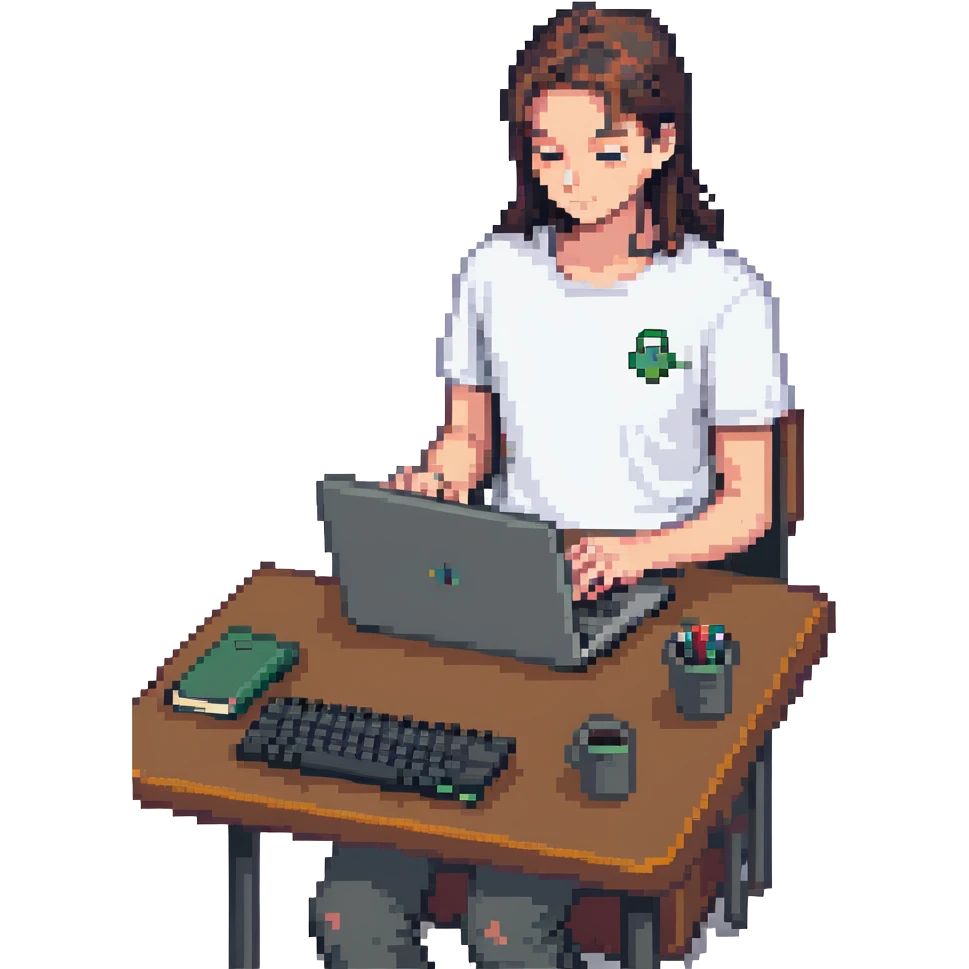 programmer in a white t-shirt, typing on a notebook emoji
