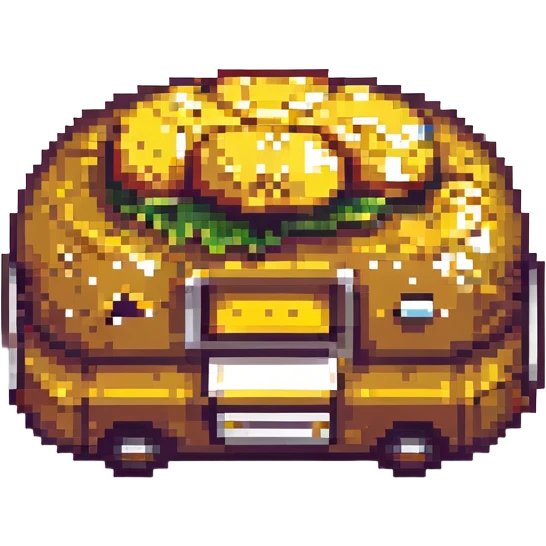 a single train car shaped like a cheeseburger, pixel art style, retro video game look emoji