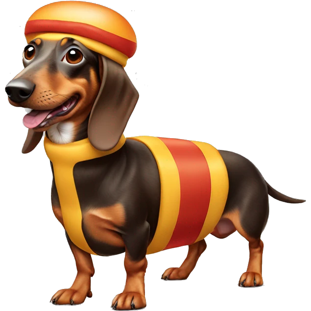 Weiner dog in hotdog costume emoji