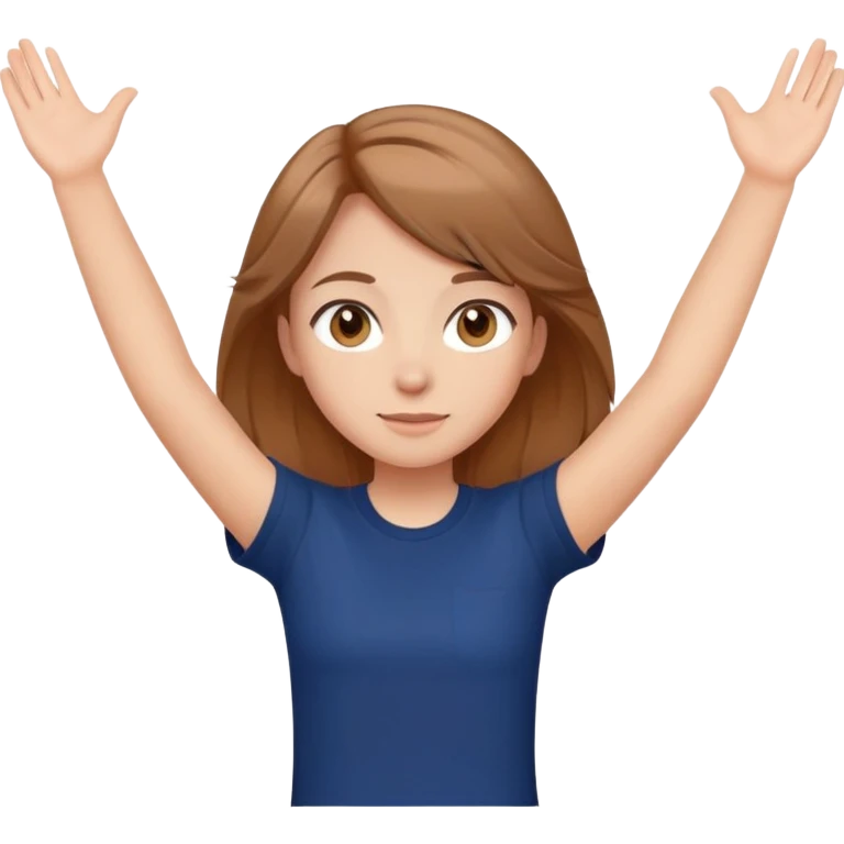Light brown hair to arms, hazel eyes, girl, peach skin, navy blue t-shirt emoji