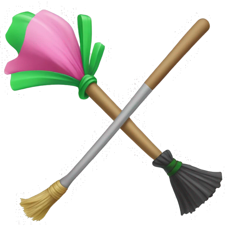 Pink wand duelling a green broom emoji