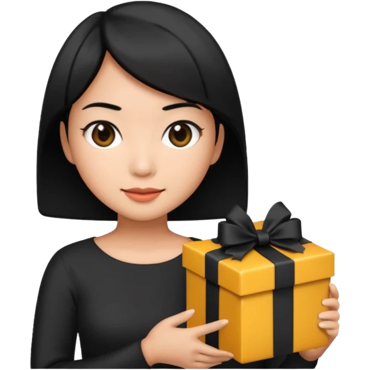 asian woman short hair tanned, holding with black present - emoji style emoji