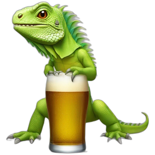 una iguana con un vaso de cervezas  emoji