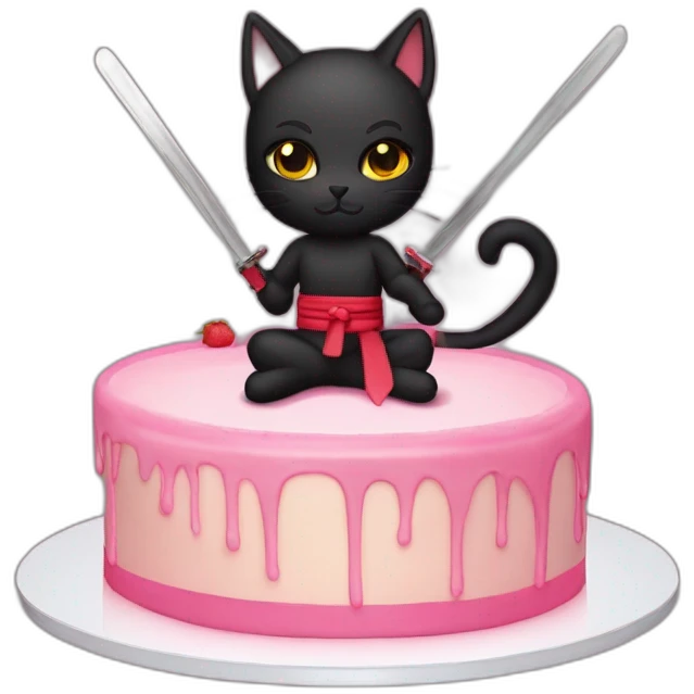 Cat ninja katana cut cake emoji