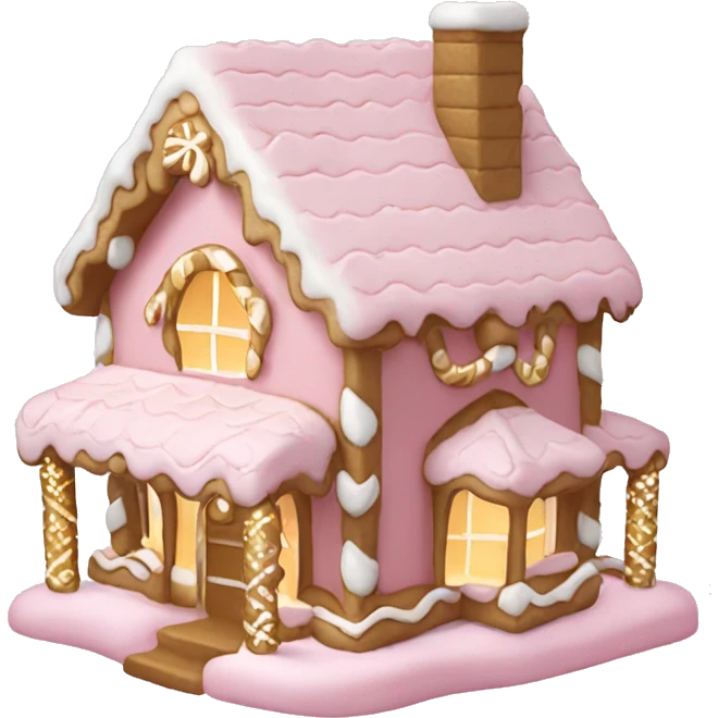 light pink and gold and white gingerbread house emoji