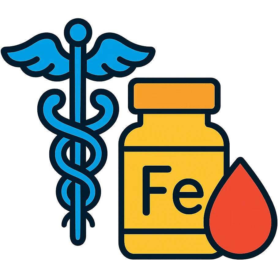 Medical symbol with iron supplement and blood drop representing anemia treatment emoji